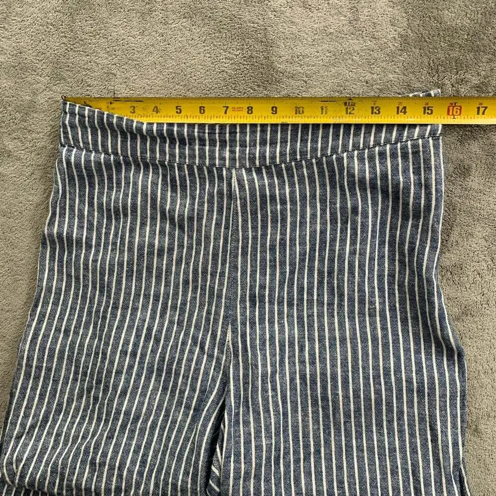Free People Linen Blend Pants Womens 8 Blue Pinestripe High Rise Pull On Boho